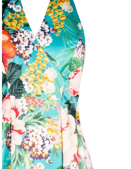 Robe midi en satin duchesse à fleurs avec dos ouvert et poches Rinascimento