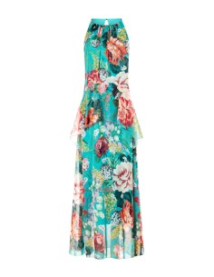 Robe longue en Georgette à fleurs avec volants aux hanches Rinascimento