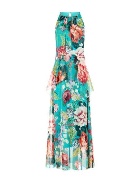 Robe longue en Georgette à fleurs avec volants aux hanches Rinascimento