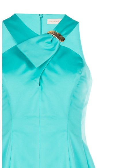Robe courte structurée en coton mélangé froncée avec nœud papillon et bijou Rinascimento
