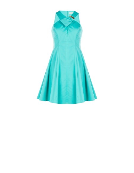 Robe courte structurée en coton mélangé froncée avec nœud papillon et bijou Rinascimento