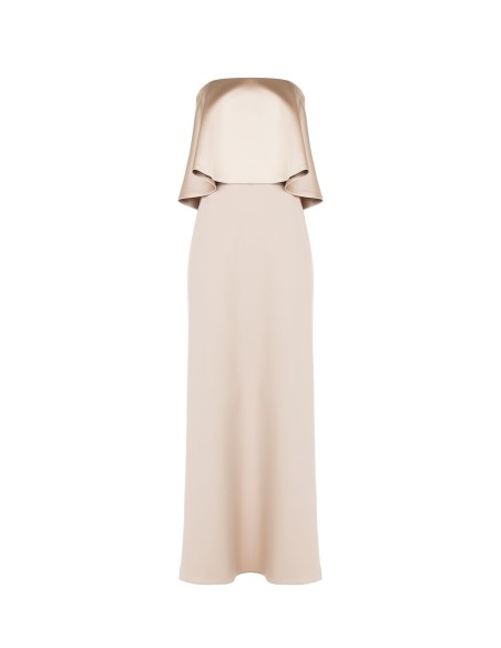 Robe longue bustier en crêpe scuba avec maxi volant en satin Rinascimento