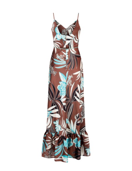 Robe longue en satin à fleurs avec bas à volants et ceinture en corde assortie Rinascimento