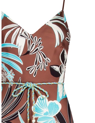Robe longue en satin à fleurs avec bas à volants et ceinture en corde assortie Rinascimento