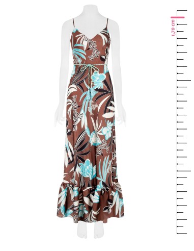 Robe longue en satin à fleurs avec bas à volants et ceinture en corde assortie Rinascimento