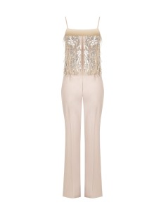 Palazzo-jumpsuit van soepelvallende stof met borduursels en paillettenfranjes van Rinascimento 2