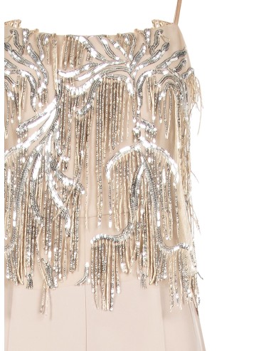 Combinaison pantalon Palazzo entière en tissu fluide avec broderies et franges en sequins Rinascimento