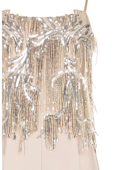 Combinaison pantalon Palazzo entière en tissu fluide avec broderies et franges en sequins Rinascimento