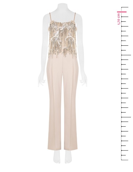Combinaison pantalon Palazzo entière en tissu fluide avec broderies et franges en sequins Rinascimento