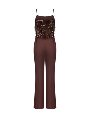 Combinaison pantalon Palazzo entière en tissu fluide avec broderies et franges en sequins Rinascimento