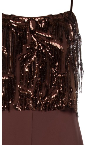 Combinaison pantalon Palazzo entière en tissu fluide avec broderies et franges en sequins Rinascimento
