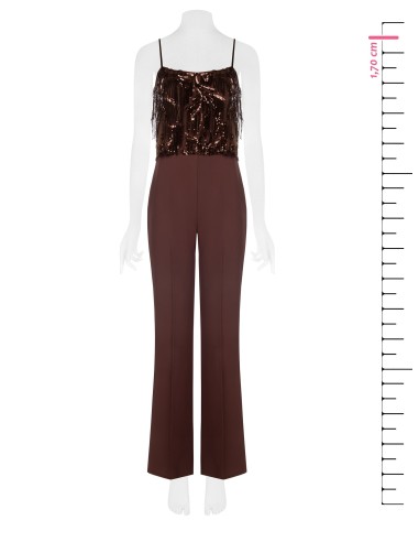 Combinaison pantalon Palazzo entière en tissu fluide avec broderies et franges en sequins Rinascimento
