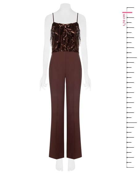 Combinaison pantalon Palazzo entière en tissu fluide avec broderies et franges en sequins Rinascimento