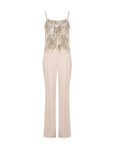 Combinaison pantalon Palazzo entière en tissu fluide avec broderies et franges en sequins Rinascimento