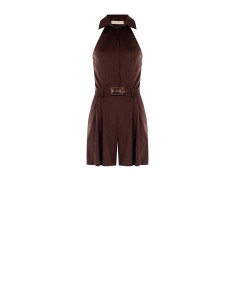 Culottebroek met plooien van elastische katoenmix met stevige riem met logo Rinascimento