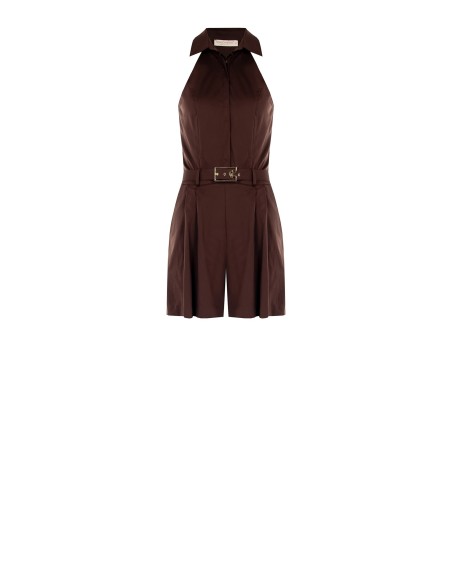 Pantalon-culotte plissé en coton mélangé extensible avec ceinture rigide ornée du logo Rinascimento