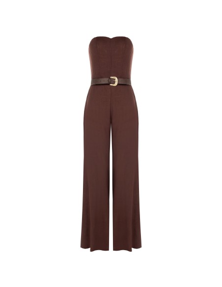 Combinaison palazzo intégrale en mélange de viscose et de lin avec ceinture assortie en similicuir Rinascimento