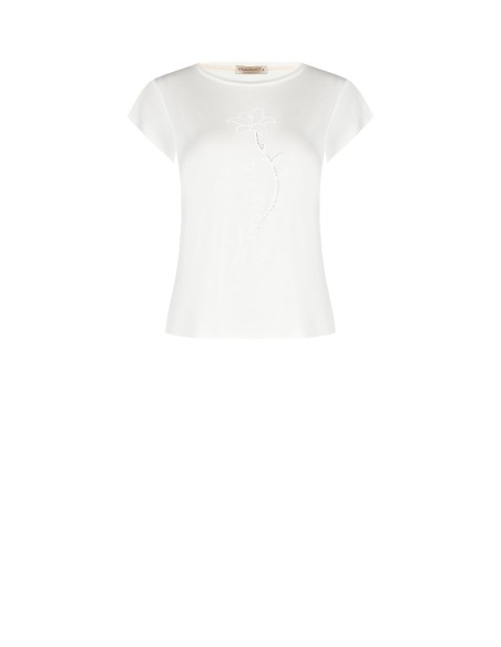 T-Shirt régulier en viscose avec embossage de fleurs et paillettes Rinascimento