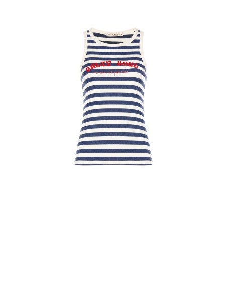 Top ajusté en coton côtelé rayé avec imprimé Renaissance