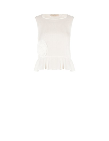 Top ample en lyocell extralight avec volant et rose appliquée Rinascimento