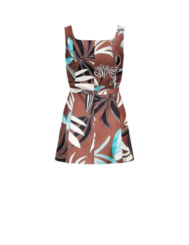 Top long en satin fleuri avec fente latérale et ceinture rigide coordonnée Rinascimento