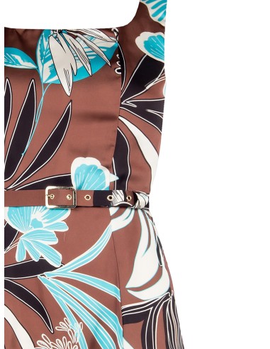 Top long en satin fleuri avec fente latérale et ceinture rigide coordonnée Rinascimento