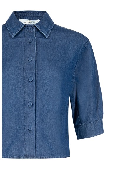 Chemise large et courte en denim léger avec manches 3/4 Rinascimento