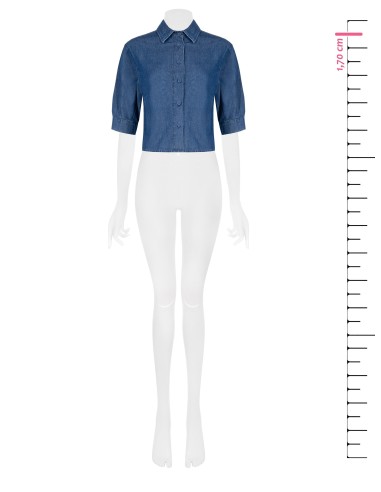Ruimvallend en kort overhemd van lichte denim met 3/4-mouwen Rinascimento