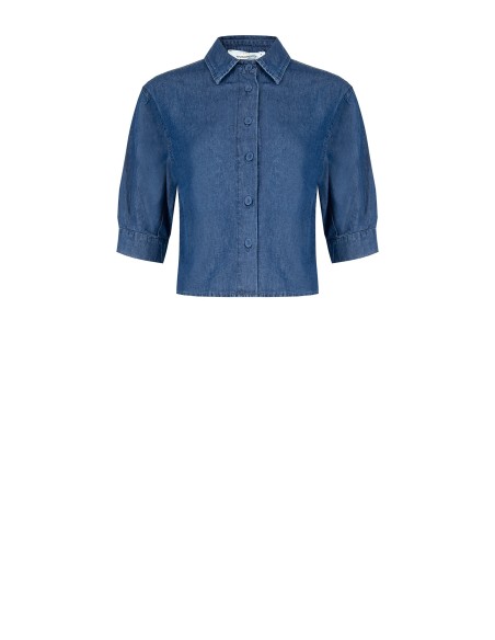 Ruimvallend en kort overhemd van lichte denim met 3/4-mouwen Rinascimento