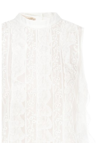 Blouse en tulle brodé et en dentelle sur le devant, et en lyocell ultraléger au dos – Rinascimento