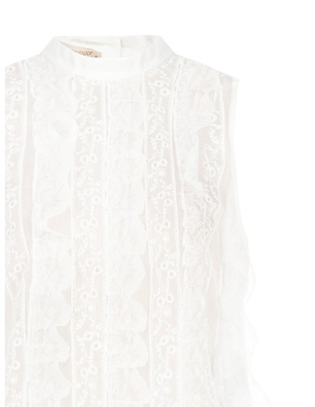 Blouse en tulle brodé et en dentelle sur le devant, et en lyocell ultraléger au dos – Rinascimento