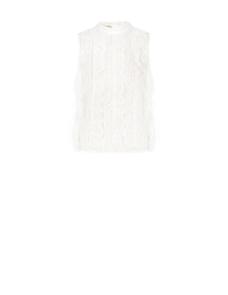 Blouse van geborduurde tule en kant aan de voorkant en ultralichte lyocell aan de achterkant Rinascimento