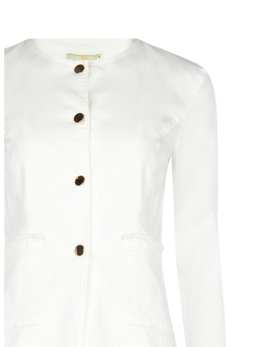 Veste en denim stretch sans col avec poches Maxi Rinascimento