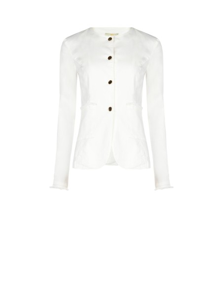 Veste en denim stretch sans col avec poches Maxi Rinascimento