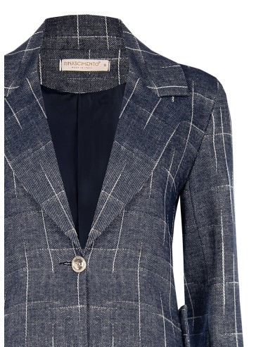Veste blazer cintrée en coton à carreaux irréguliers avec bandes croisées dans le dos Rinascimento