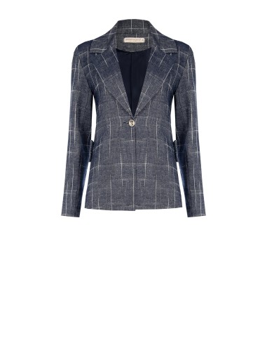 Veste blazer cintrée en coton à carreaux irréguliers avec bandes croisées dans le dos Rinascimento