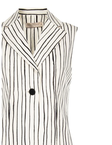 Gilets longs en viscose et lin mélangés Irregular Striped Long Vests with Side Slits Rinascimento