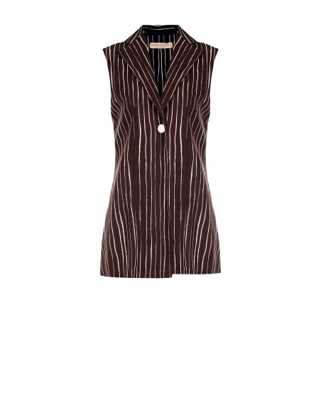 Gilets longs en viscose et lin mélangés Irregular Striped Long Vests with Side Slits Rinascimento