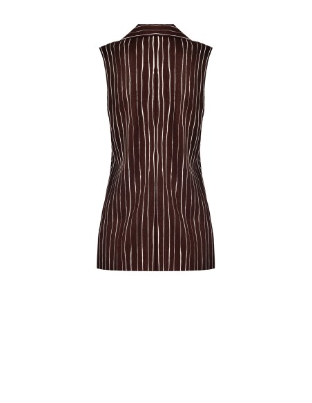 Gilets longs en viscose et lin mélangés Irregular Striped Long Vests with Side Slits Rinascimento