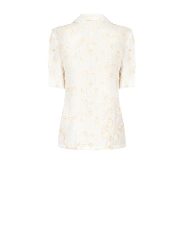 Veste blazer en viscose et lin mélangés avec broderie de fleurs en relief Rinascimento