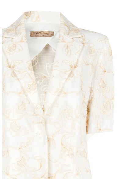 Blazerjas van een viscose-linnenmix met bloemenborduursels in reliëf van Rinascimento