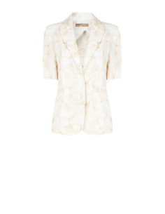 Veste blazer en viscose et lin mélangés avec broderie de fleurs en relief Rinascimento