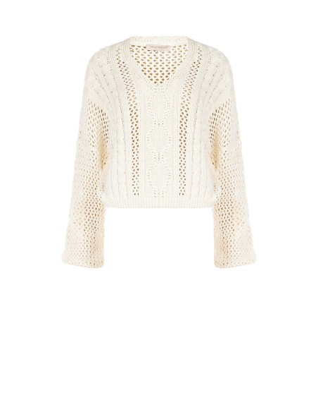 Pull ajouré en coton mélangé avec motifs torsadés et losanges combinés Rinascimento