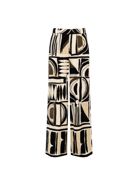 Pantalon de palais en viscose légèrement froissé avec élastique au dos Rinascimento