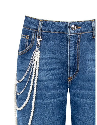 Rechte jeans met afneembare parelketting van Rinascimento