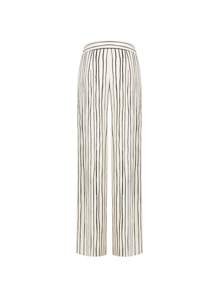 Pantalon palazzo en coton à rayures irrégulières avec fermeture éclair latérale Rinascimento