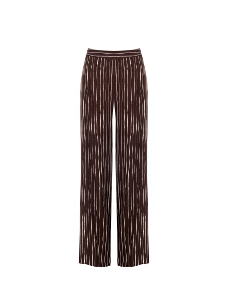 Pantalon palazzo en coton à rayures irrégulières avec fermeture éclair latérale Rinascimento