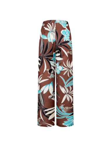 Pantalon palazzo extra-large en satin fleuri Rinascimento