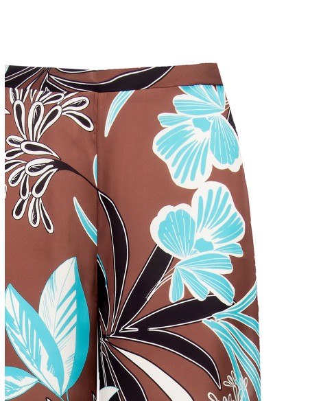 Pantalon palazzo extra-large en satin fleuri Rinascimento