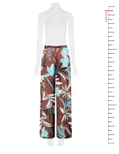 Extra wijde palazzo-broek van satijn met bloemenprint van Rinascimento